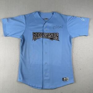 Vtg Rochester Red Wings‎ Jersey Size 48 Blue Caver Awareness Dave Gassner Signed